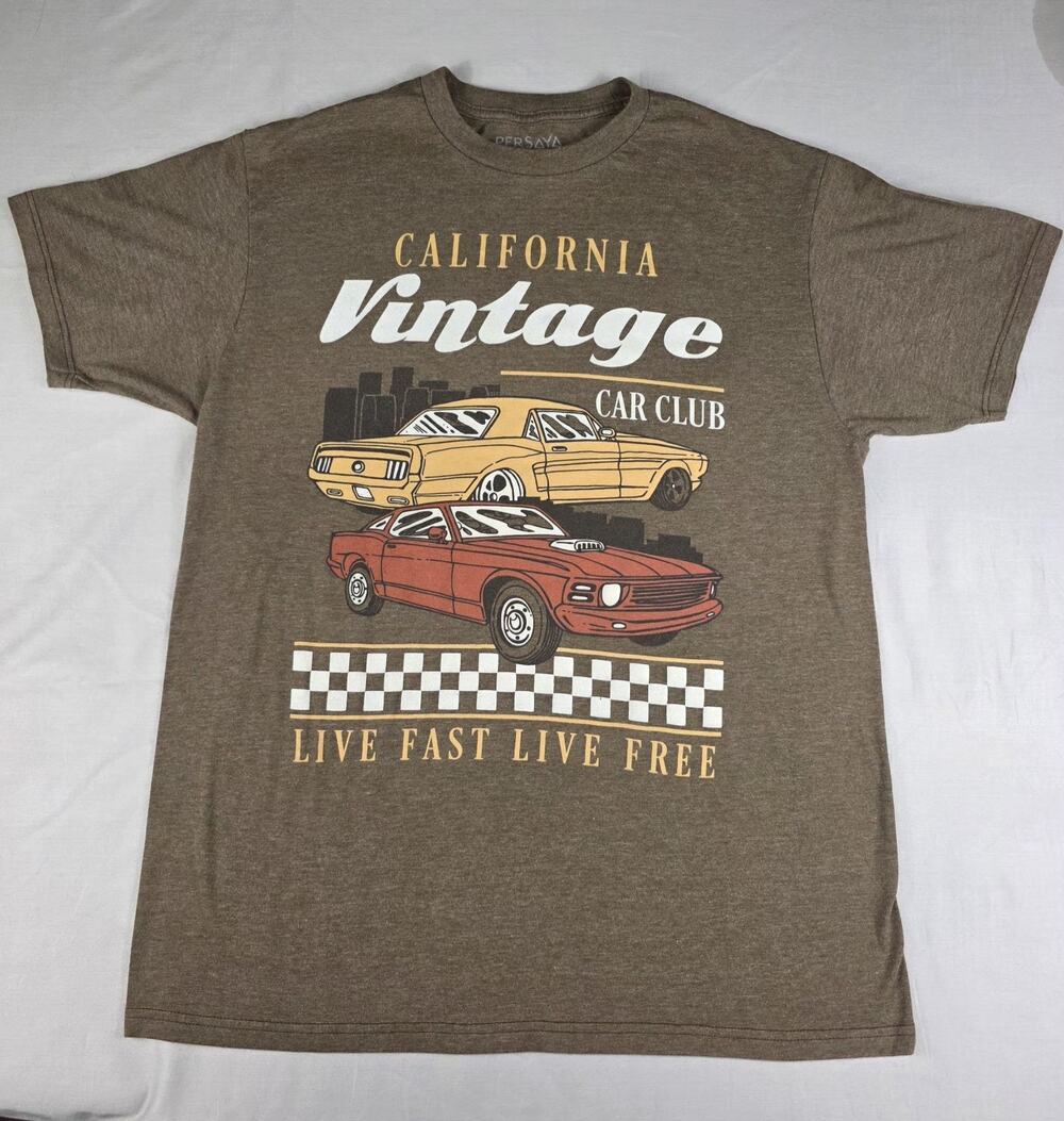 Persaya California Vintage Car Club T-Shirt Mens Large Brown Muscle Car Graphic